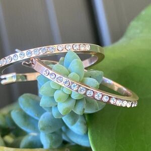 Channel Set Crystal Rose Hoop Earrings